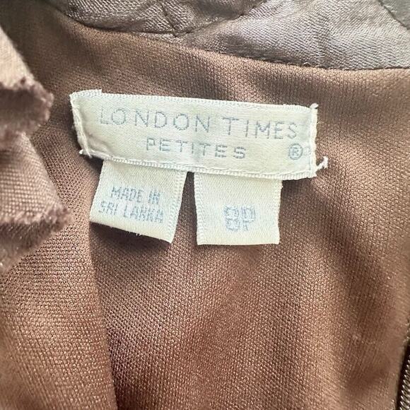 London Times 8 Petite Cocktail Sheath Dress Party Brown Shimmer Tiered Empire - Picture 6 of 6